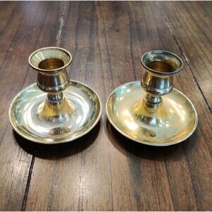 Vintage Pair of Brass Metal Candlestick Holders Made in England 3" Read